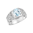 thumbnail image 3 of RYLOS Men's Rings 14K White Gold Designer Nugget Ring Oval 9X7MM Gemstone & Diamonds  Aquamarine March Birthstone Rings For Man Size 8, 3 of 7