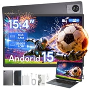 Golzer 15.4 inch Tablet, Android 15 Tablet with Helio G99 Octa-Core Processor(Beat Unisoc T618), 2 in 1 Tablets with Keyboard Stand Case, 8GB RAM 256GB ROM, 10000mAh, BT5.2, 4 Speakers, 2.4G/5G WiFi