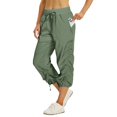 thumbnail image 2 of Capris pour Femmes à Enfiler avec Cordon de Serrage Séchage Rapide Pantalons Cargo Réglables Bas Respirants Taille Élastique Pantalons Raccourcis avec Poches Vert Armée G, 2 of 9