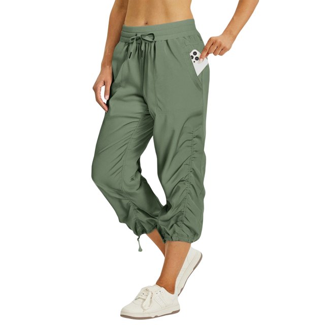 Pantalons Cargo Capris Légers pour Femmes Randonnée Extérieure Athlétique Séchage Rapide avec Poches Vert Armée TG