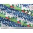 thumbnail image 3 of Soimoi Blue Silk Fabric Car & Pine Tree Nature Print Sewing Fabric Yard 42 Inch Wide, 3 of 5