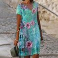 thumbnail image 1 of SMihono Robe d'Été Grande Taille pour Femmes 2023 Manches Courtes Robes Mode Fleurs Imprimées Taille Robe Soleil Col en V Longueur Genou, 1 of 5