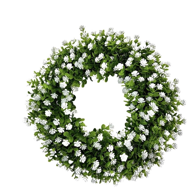 Renjiang Spring Wreaths for Front Door 15 Inch, Door Wreath for Spring and Summer with Flowers, Spring, Green Yellow Floral Wreath for All Seasons Home Decoration