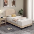 thumbnail image 2 of Gymax Twin Upholstered Bed Frame with linen fabric vertical lines Rivets headboard, 2 of 10