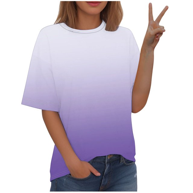 Timegard Hauts Grande Taille pour Femmes Couleur Dégradée Manches Courtes Col Rond Chemisiers Décontractés Confortables T-Shirts