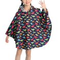 thumbnail image 1 of Children‘s Boys Girls Dinosaur Rainbow Printed Button Rain Jacket Hooded Windproof Raincoat, 1 of 4