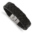 thumbnail image 1 of Stainless Steel Brushed Black Leather Bracelet 8.5in, 1 of 2