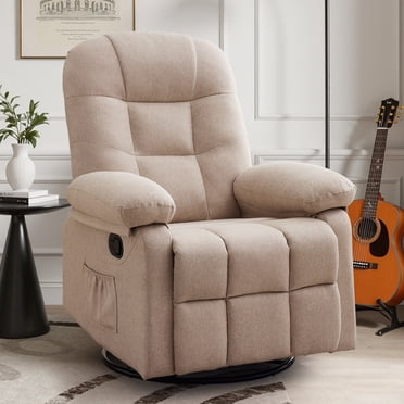 Korser Manual Swivel Rocker Recliner Chair for Living Room,Small Recliner Sofa for Small Spaces,Linen Fabric,Light Tan