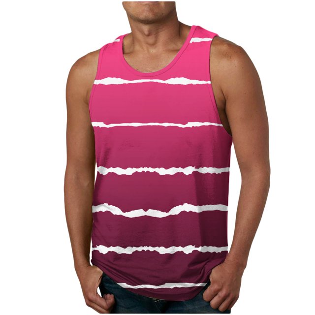 EGNMCR Débardeurs Homme Homme Décontracté Mode Dégradé Rayé Imprimé Chandail Col Rond Débardeurs de Sport