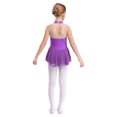 thumbnail image 2 of Oyolan Robe de Patinage Artistique Sans Manches à Paillettes en Maille Florale pour Filles avec Strass, Violet 10, 2 of 7