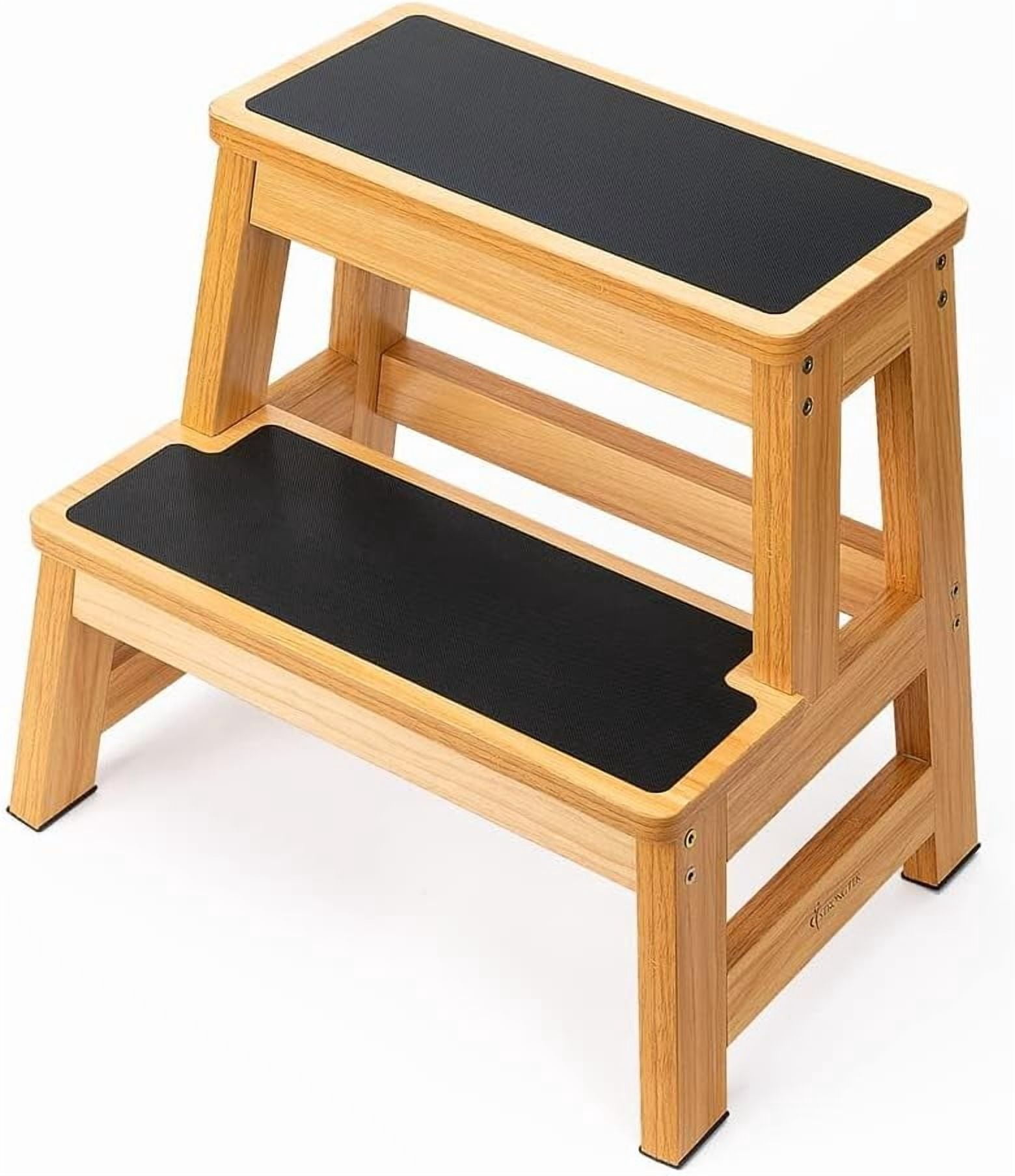 StrongTek Wooden 2 Step Stool, 17 inch Two-Step Design for Adults ...