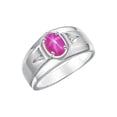 thumbnail image 3 of RYLOS Men's Rings Sterling Silver Classic 7X5MM Oval Gemstone & Diamond Ring Star Ruby July Birthstone Rings For Men, Men's Rings, Silver Rings, Size 10, 3 of 7