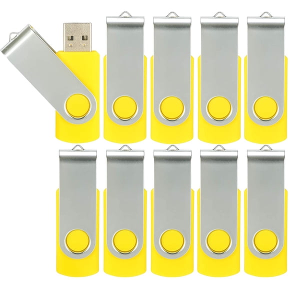 Lot de 10 Clés USB Clés USB 2.0 Clé USB en Vrac Clé Mémoire Pivotante Pliable Stockage Clé Jump Clé Zippée-Lot de 10 Jaune