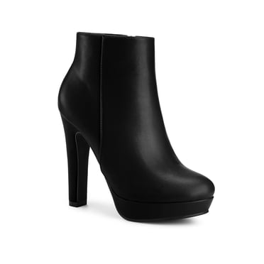 BLISSFUL STEP Bottines à Talon Épais à Plateforme à Bout Rond pour Femmes Noir 8,5