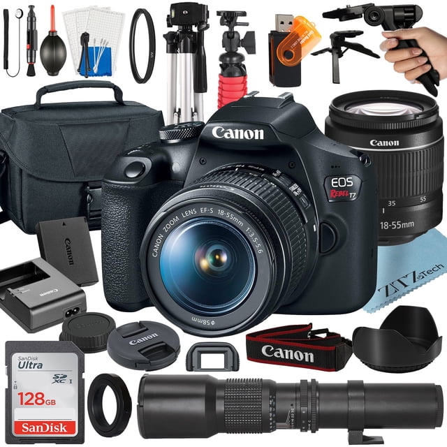 Canon EOS Rebel T7 DSLR Camera with 18-55mm + 500mm Preset Lens + SanDisk 128GB + Case + ZeeTech Bundle