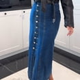 thumbnail image 4 of Aocisk Womens Stretch Denim Midi Skirt High Waist Casual Slit Design Front Button Up With Functional Pockets Blue M, 4 of 9