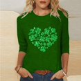 thumbnail image 1 of T-Shirt Ample à Manches Trois-Quarts et Col Rond Imprimé pour la Saint-Patrick pour Femmes, 1 of 6