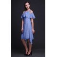 thumbnail image 4 of Bimba Robe Midi à Épaules Dénudées pour Femmes, Tunique de Fête, Manches Volantées, Imprimé Feuilles Bleues - XXX-Large, 4 of 6