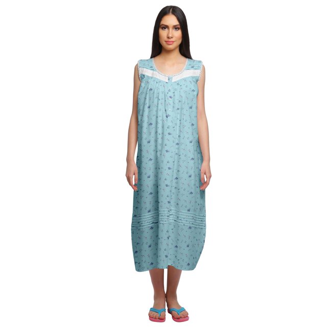 Moomaya Womens Lace Border Sleepwear For Ladies Button Placket Nightdress