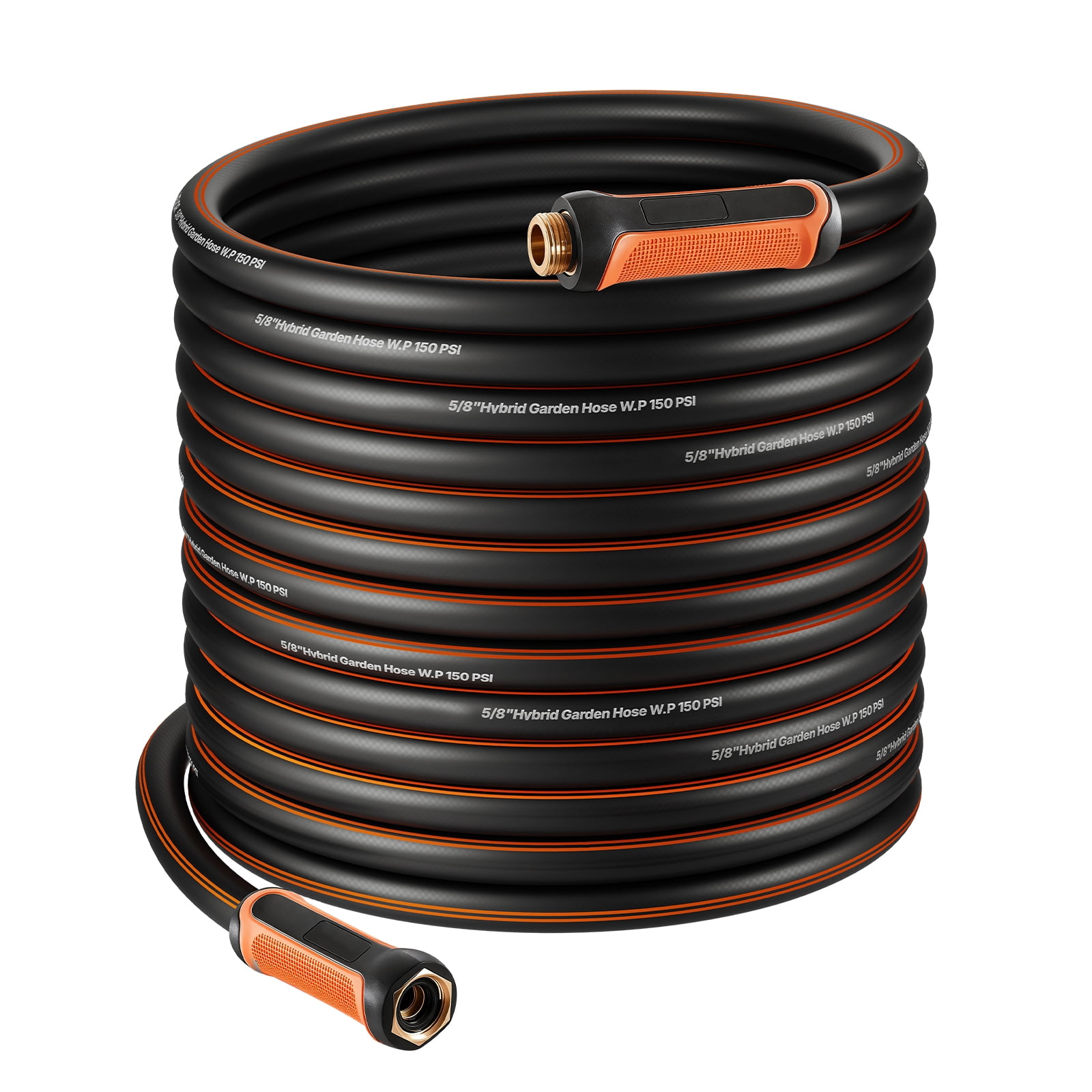 KFFKFF Garden Hose, 100 ft 5/8" Heavy Duty 4-Layer Rubber Water Hose, 150PSI Working & 600PSI Burst, Flexible & Non-kink Outdoor Waterhose with 3/4" Fitting