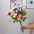 thumbnail image 2 of KUIZAP 60cm 5 Heads Artificial Ranunculus Flowers Floral Faux Peony Bouquet Wedding Home Decoration Simulation Artificial Flowers(Green), 2 of 7