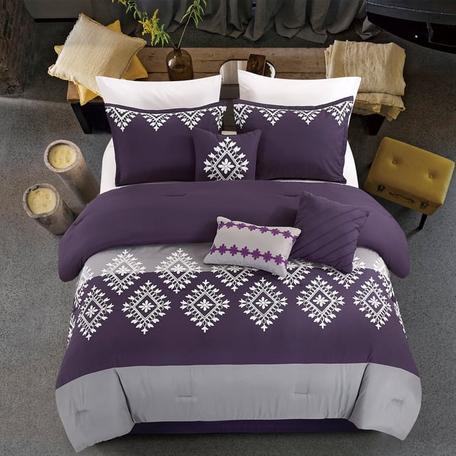 Ensemble de consolateur JML 7 pièces, conception de broderie en microfibre douce, Cal King