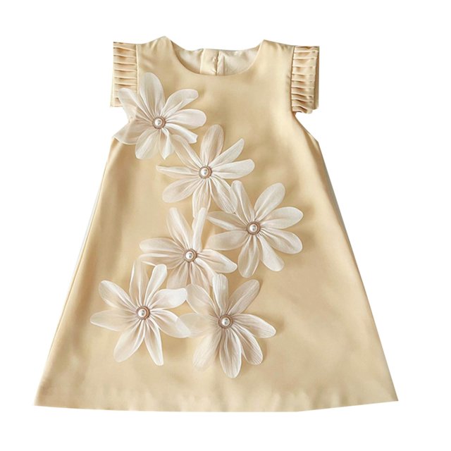 Ashirexll Robe d'Été pour Filles Sans Manches à Col Rond, Couleur Unie, Mélange de Coton, Longueur Genou, Jaune, 9 Ans