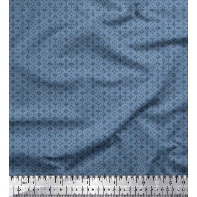 Soimoi Blue Modal Satin Fabric Flower Geometric Print Fabric by the Yard 42 Inch Wide