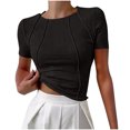 thumbnail image 5 of Pisexur Hauts de Printemps pour Femmes 2025, Hauts d'Entraînement Femmes, Hauts d'Entraînement Femmes T-Shirt Imprimé Manches Courtes Col Rond Chandail à la Mode Vert Armée, TG, 5 of 5