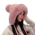 thumbnail image 2 of Pink Scarf ,Hat,& Gloves Ladies Winter Knitted Wool Cap Three Ball Pullover Cap Fleece Warm Ear Protection Hat, 2 of 3