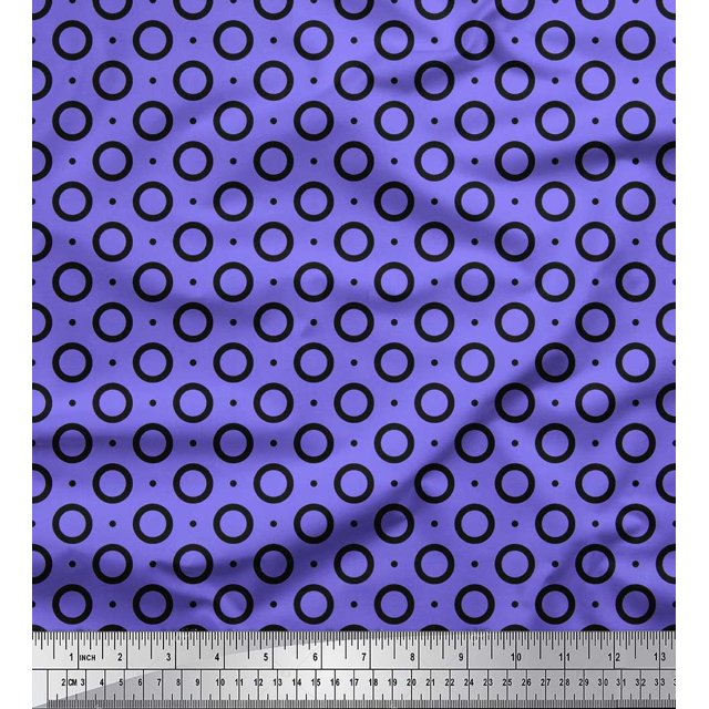 Soimoi Purple Silk Fabric Dots & Circle Geometric Decor Fabric Printed Yard 42 Inch Wide