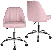 Linen Fabric Armless Task Chair, Comfortable Backrest Home Office Chair with Height Adjustable, Modern Cute Upholstered Makeup Chair for Meeting Bedroom Studying Vanity Room