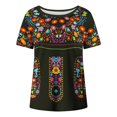 thumbnail image 4 of Birdeem Blouses for Women Womens Retro Ethnic Style Printed Short Sleeved Round Neck Top, 4 of 12