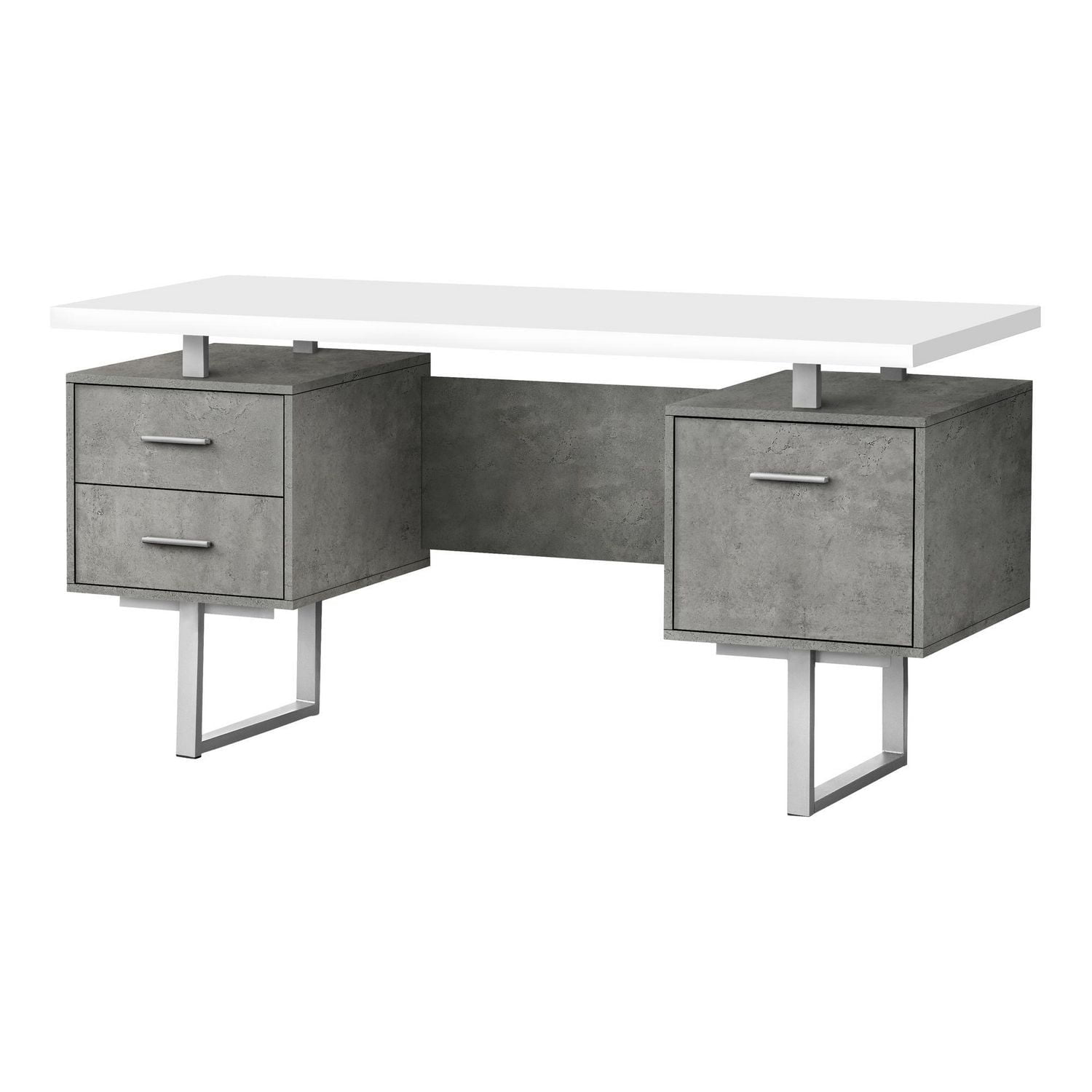 Monarch Specialties Computer Desk, Home Office, Laptop, Left, Right Set-up, Storage Drawers, 60"l, Work, Metal, Laminate, Grey, White, Contemporary, Modern
