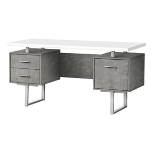 Monarch Specialties Bureau d'ordinateur, Bureau à la maison, Ordinateur portable, Gauche, Installation droite, Tiroirs de rangement, 60"l, Travail, Métal, Stratifié, Gris, Blanc, Contemporain, Moderne