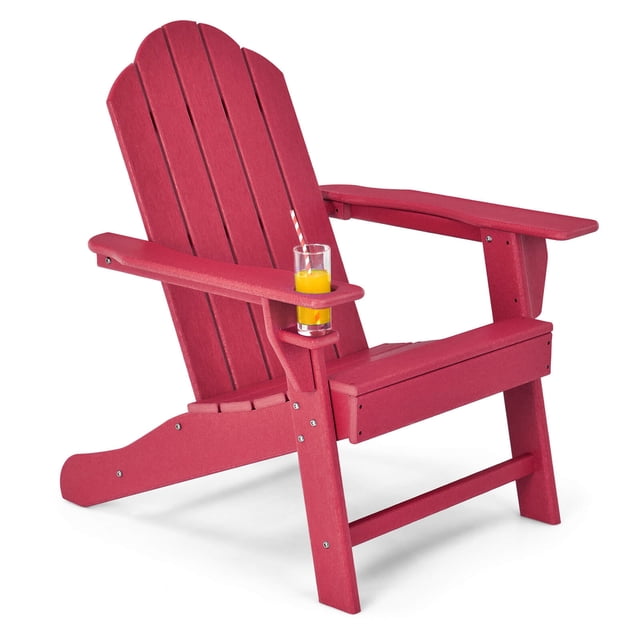 Costway Chaise Adirondack de Patio Résistante aux Intempéries pour Jardin et Terrasse avec Porte-Gobelet Rouge