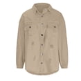 thumbnail image 4 of Pompotops Veste en Denim Ample Décontractée à Boutons à Manches Longues pour Femmes avec Franges et Trous Liquidation, 4 of 4