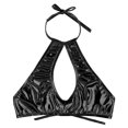 thumbnail image 2 of RUNQHUI Women's Shiny Metallic Keyhole Crop Top Halter Backless Rave Bandeau Vest Bra Clubwear Black One Size, 2 of 6