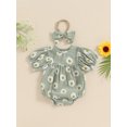 thumbnail image 3 of Wangsaura Newborn Baby Girls Rompers Daisy Print Short Sleeve Round Neck Infant Bodysuits Summer Clothes with Headband, 3 of 10
