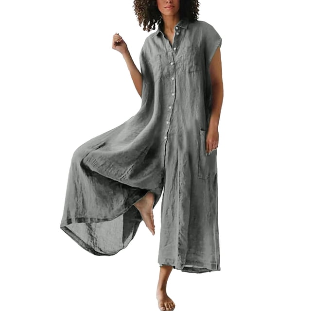 Kcodviy Combinaison Décontractée pour Femme, Couleur Unie, Col Roulé, Manches Longues, Manches Courtes, Longueur Mi-Cuisse, Combinaison Chemise pour Femmes