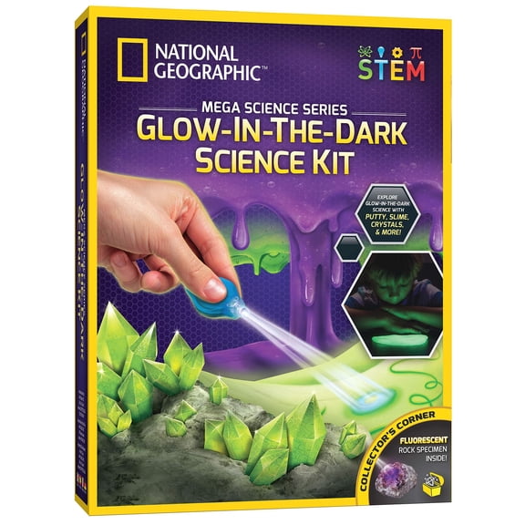 NATIONAL GEOGRAPHIC Mega Science Trousse - Labo Phosphorescent avec Cristaux, Slime, Pâte et Plus, Excellente Trousse pour Filles et Garçons Fascinés par la Science Phosphorescente