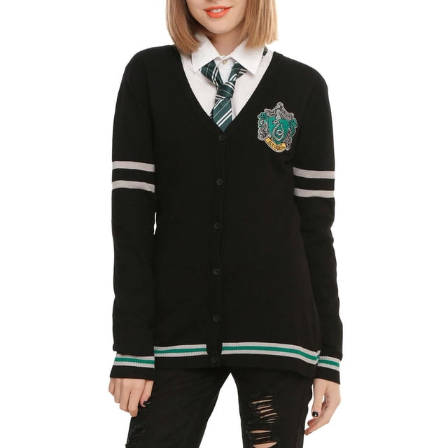 Harry Potter Cardigan Chandail pour Femmes avec Écusson de Serpentard de Poudlard