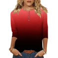 thumbnail image 1 of Yuyuzo Womens 3/4 Sleeve Tops Basic Button Crew Neck Solid Color Loose Fitted Tunics Tee Blouses, 1 of 5