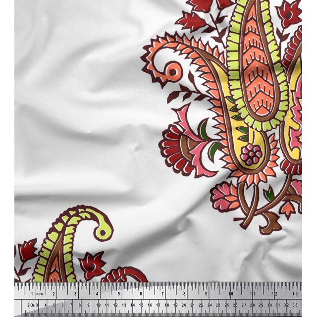 Soimoi Rayon Fabric Floral & Paisley Block Print Fabric by The Yard 56 Inch Wide