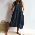 thumbnail image 1 of HKEJIAOI Robes Décontractées pour Femmes Offres Liquidation Robe d'Anniversaire Mode Été Coton Col Rond Sans Manches Ample Marine, 1 of 8