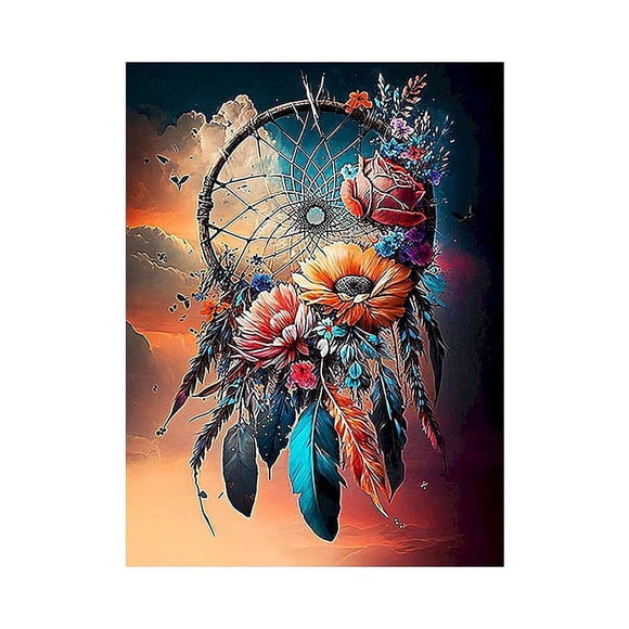 5D Dreamcatcher Diamond Painting Kit, suitable for adults and beginners, DIY colorful dreamcatcher flower diamond painting 12x16 inch frameless