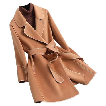HWRETIE Women's Wool Coat Mid Length Winter Outerwear Warm Casual Jacket For Fall Winter Wear