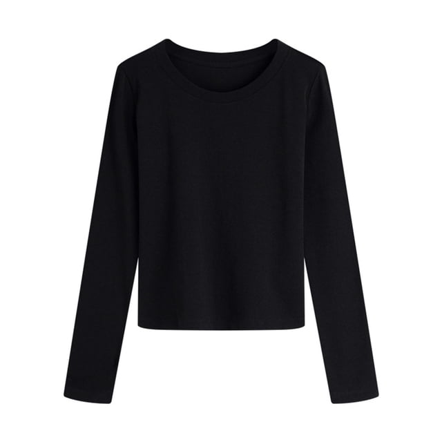 Lmnyox T-shirt Basique Décontracté pour Femmes à Manches Longues, Col Rond, T-Shirts Unis, Automne Hiver, Camisoles Amples