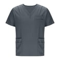 thumbnail image 5 of JDQJBZ Unisex Solid Color V Neck Pocket Top Short Sleeve Casual Work Shirt, 5 of 5