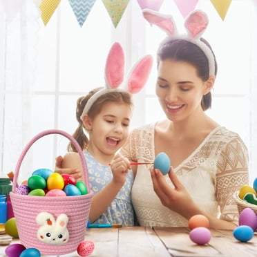 Paniers de Pâques pour Enfants, Panier-Cadeau de Lapin de Pâques en Peluche, Sacs de Panier Mignons pour Chasse aux Oeufs avec Oreilles de Lapin, Panier Tissé en Coton pour Chasses aux Oeufs pour Filles et Garçons, Rangement de Cadeaux de Pâques Parfait pour Tout-Petits